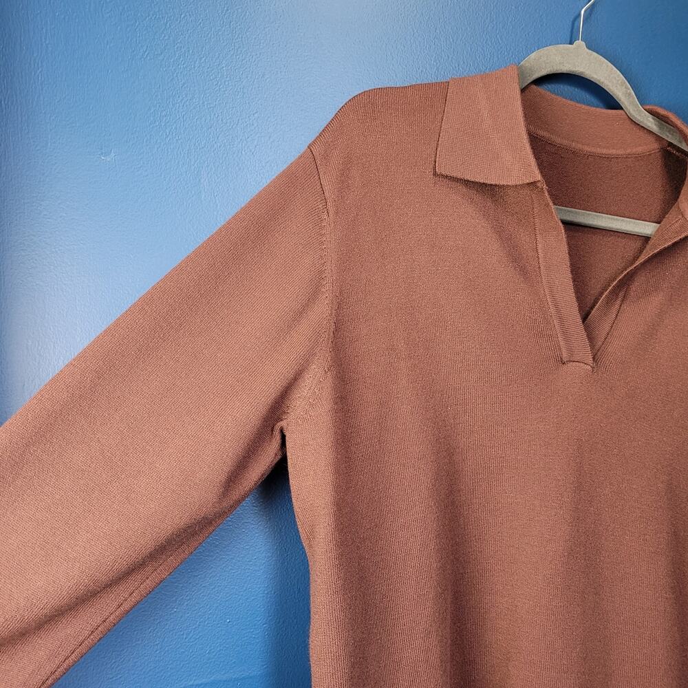 Collared Knit Sweater Women's Dusty Rose Long Sleeve Pullover Top Commense - Picture 6 of 11
